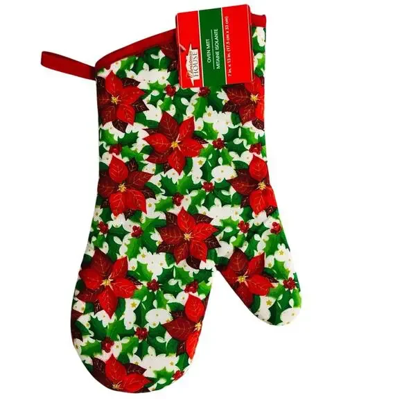 NWT Holiday Time Hot Pad Kitchen Set Christmas Design Santa Red Poinsettias - Picture 14 of 16